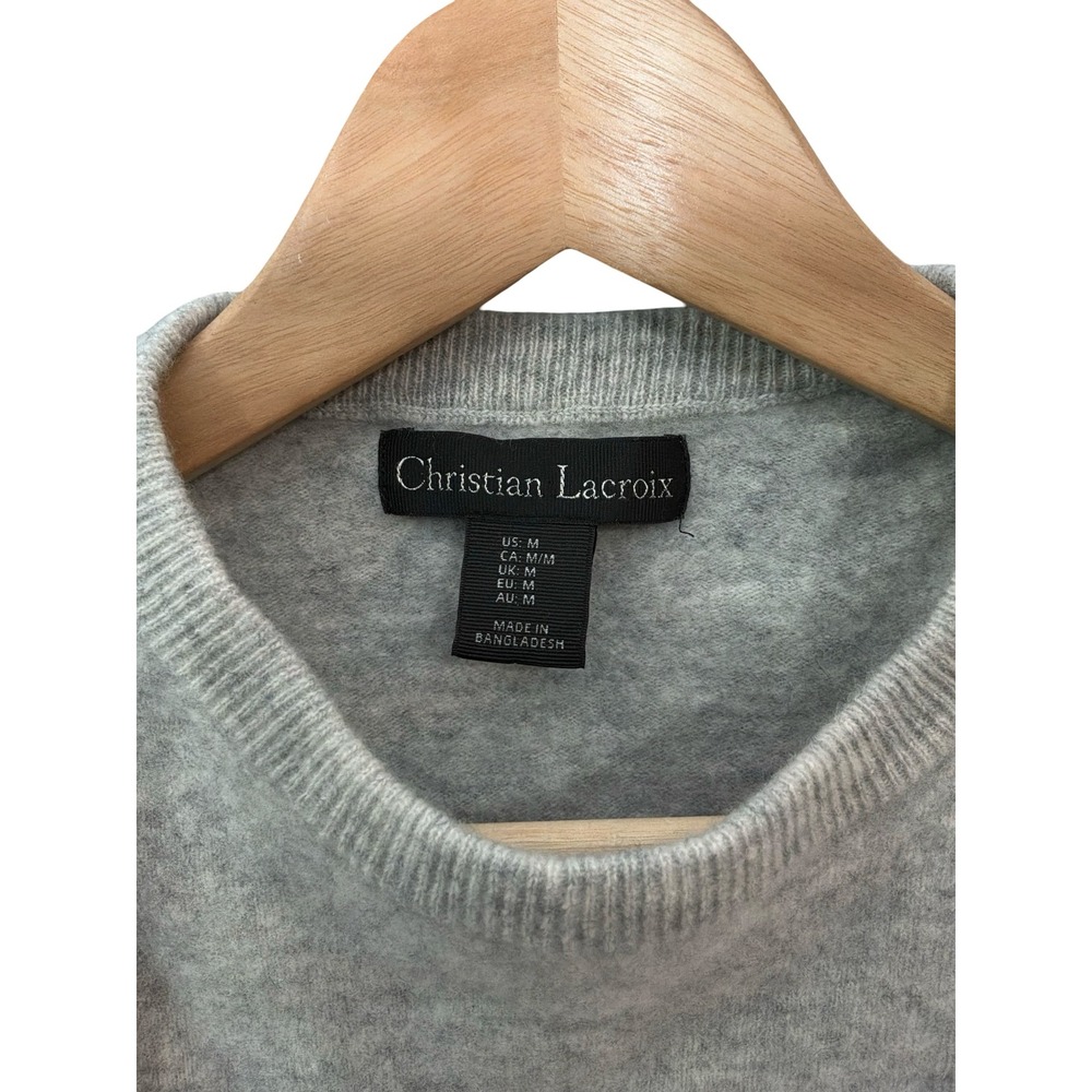 Christian Lacroix Gray Merino Wool Cashmere Blend Crew Neck Sweater Size M - Picture 6 of 8